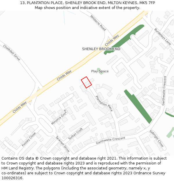 13, PLANTATION PLACE, SHENLEY BROOK END, MILTON KEYNES, MK5 7FP: Location map and indicative extent of plot