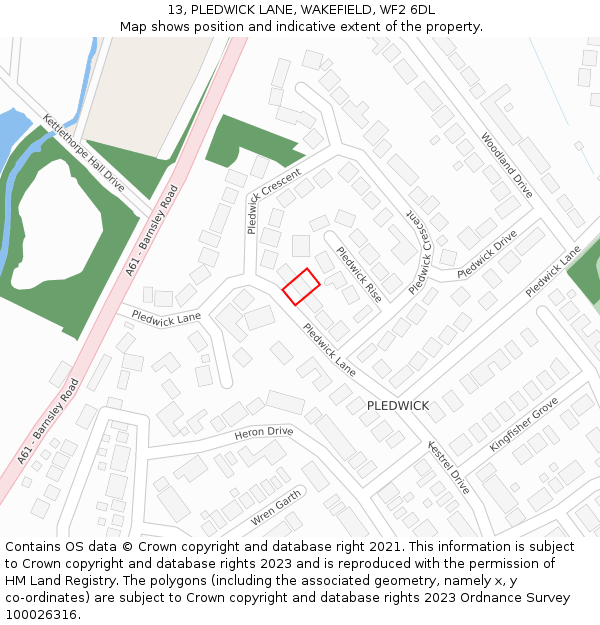 13, PLEDWICK LANE, WAKEFIELD, WF2 6DL: Location map and indicative extent of plot