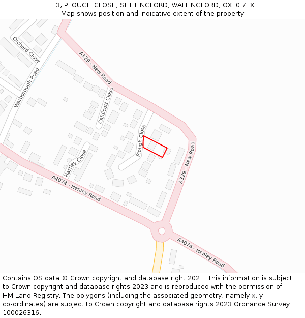 13, PLOUGH CLOSE, SHILLINGFORD, WALLINGFORD, OX10 7EX: Location map and indicative extent of plot