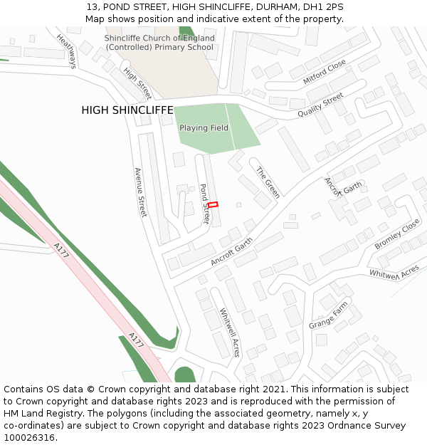 13, POND STREET, HIGH SHINCLIFFE, DURHAM, DH1 2PS: Location map and indicative extent of plot