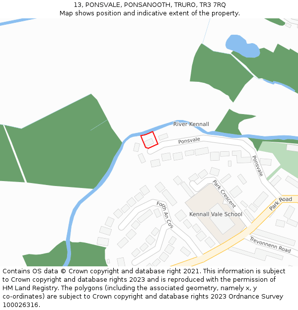 13, PONSVALE, PONSANOOTH, TRURO, TR3 7RQ: Location map and indicative extent of plot