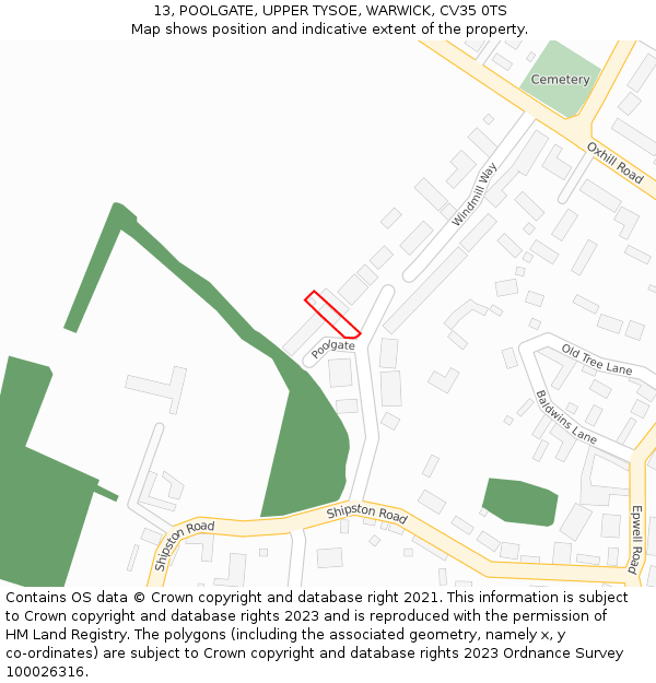 13, POOLGATE, UPPER TYSOE, WARWICK, CV35 0TS: Location map and indicative extent of plot