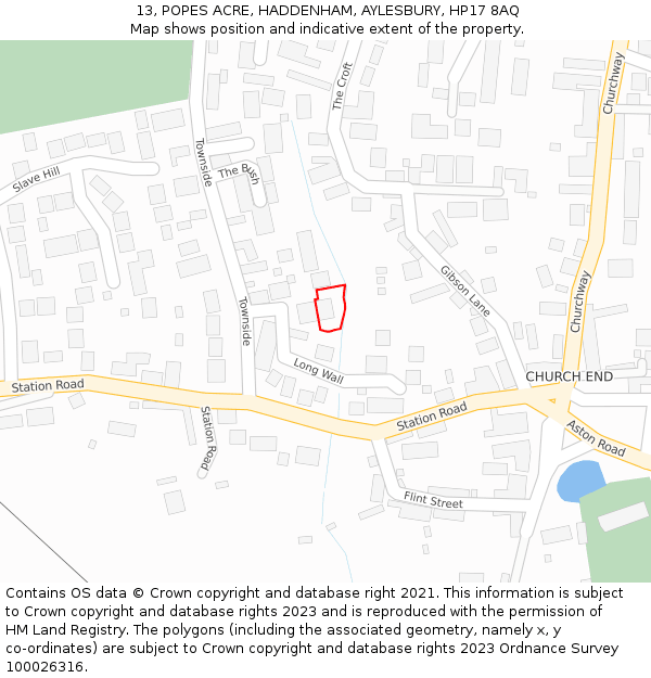 13, POPES ACRE, HADDENHAM, AYLESBURY, HP17 8AQ: Location map and indicative extent of plot