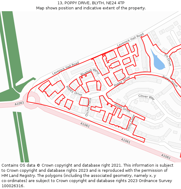 13, POPPY DRIVE, BLYTH, NE24 4TP: Location map and indicative extent of plot
