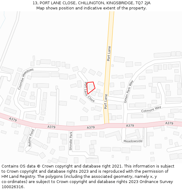 13, PORT LANE CLOSE, CHILLINGTON, KINGSBRIDGE, TQ7 2JA: Location map and indicative extent of plot