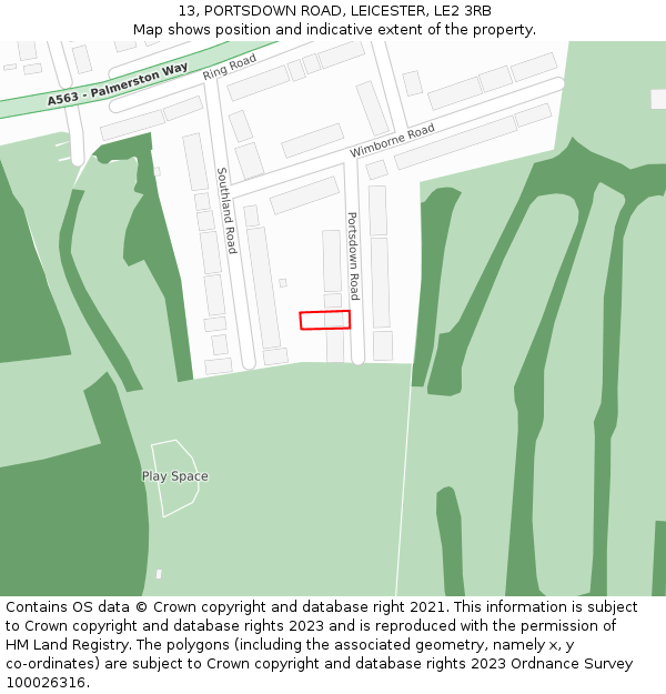 13, PORTSDOWN ROAD, LEICESTER, LE2 3RB: Location map and indicative extent of plot