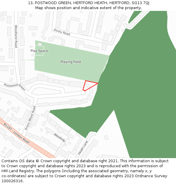 13, POSTWOOD GREEN, HERTFORD HEATH, HERTFORD, SG13 7QJ: Location map and indicative extent of plot