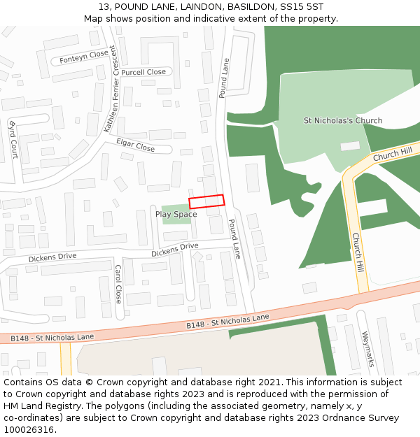 13, POUND LANE, LAINDON, BASILDON, SS15 5ST: Location map and indicative extent of plot