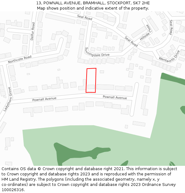 13, POWNALL AVENUE, BRAMHALL, STOCKPORT, SK7 2HE: Location map and indicative extent of plot