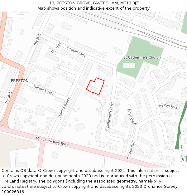 13, PRESTON GROVE, FAVERSHAM, ME13 8JZ: Location map and indicative extent of plot