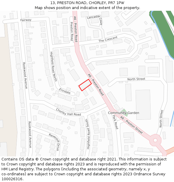 13, PRESTON ROAD, CHORLEY, PR7 1PW: Location map and indicative extent of plot