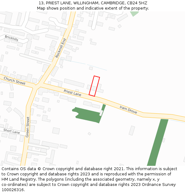 13, PRIEST LANE, WILLINGHAM, CAMBRIDGE, CB24 5HZ: Location map and indicative extent of plot