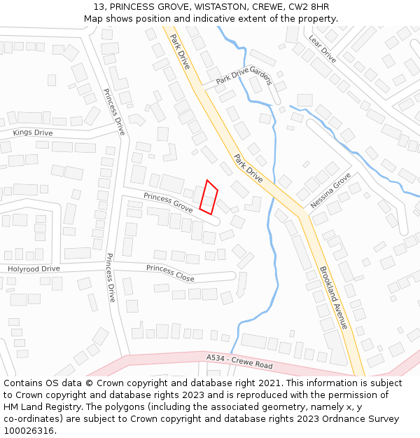 13, PRINCESS GROVE, WISTASTON, CREWE, CW2 8HR: Location map and indicative extent of plot