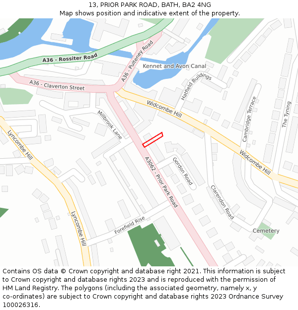 13, PRIOR PARK ROAD, BATH, BA2 4NG: Location map and indicative extent of plot