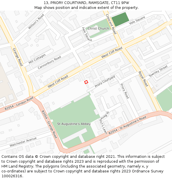 13, PRIORY COURTYARD, RAMSGATE, CT11 9PW: Location map and indicative extent of plot