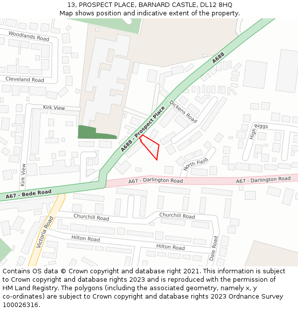 13, PROSPECT PLACE, BARNARD CASTLE, DL12 8HQ: Location map and indicative extent of plot