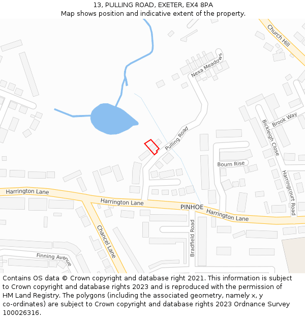 13, PULLING ROAD, EXETER, EX4 8PA: Location map and indicative extent of plot