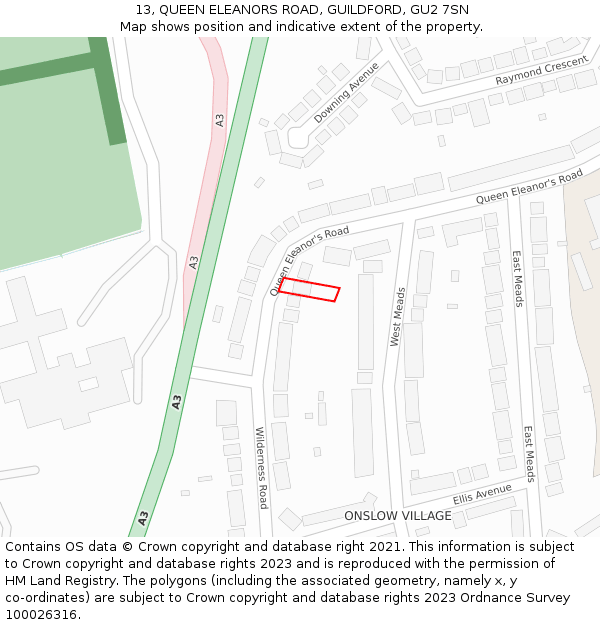 13, QUEEN ELEANORS ROAD, GUILDFORD, GU2 7SN: Location map and indicative extent of plot