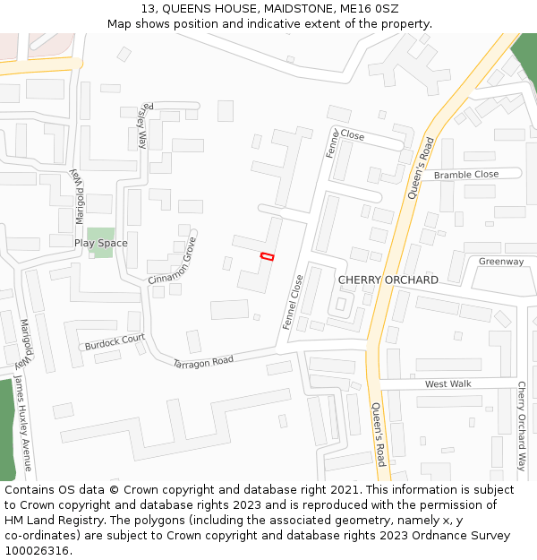 13, QUEENS HOUSE, MAIDSTONE, ME16 0SZ: Location map and indicative extent of plot