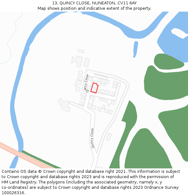 13, QUINCY CLOSE, NUNEATON, CV11 6AY: Location map and indicative extent of plot