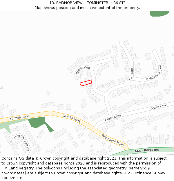 13, RADNOR VIEW, LEOMINSTER, HR6 8TF: Location map and indicative extent of plot