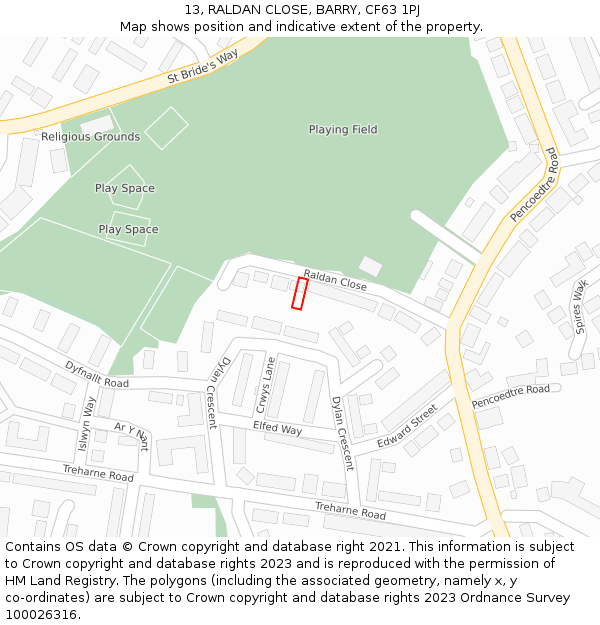 13, RALDAN CLOSE, BARRY, CF63 1PJ: Location map and indicative extent of plot