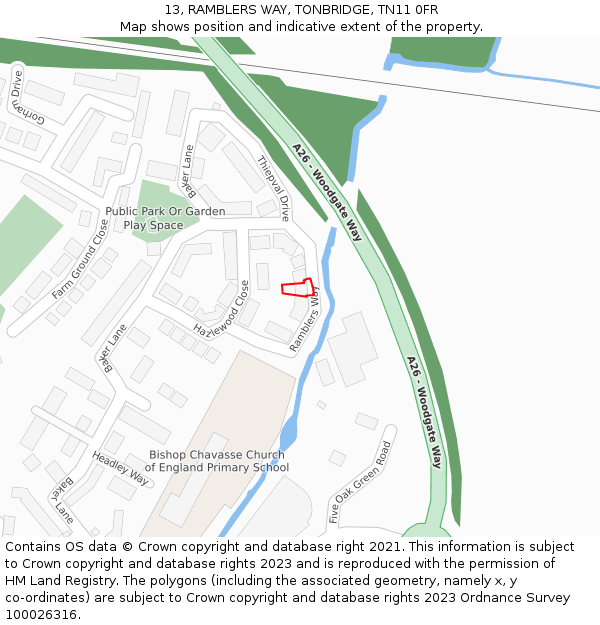 13, RAMBLERS WAY, TONBRIDGE, TN11 0FR: Location map and indicative extent of plot