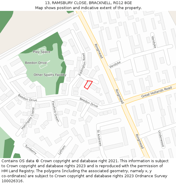 13, RAMSBURY CLOSE, BRACKNELL, RG12 8GE: Location map and indicative extent of plot