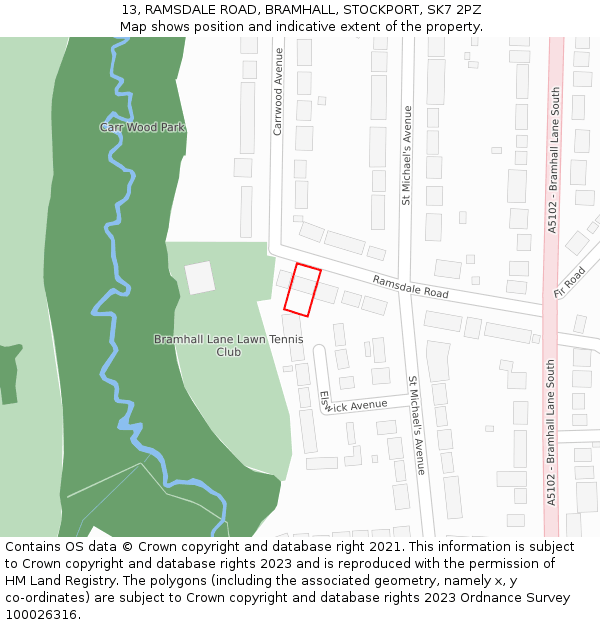 13, RAMSDALE ROAD, BRAMHALL, STOCKPORT, SK7 2PZ: Location map and indicative extent of plot