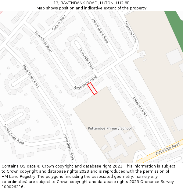 13, RAVENBANK ROAD, LUTON, LU2 8EJ: Location map and indicative extent of plot