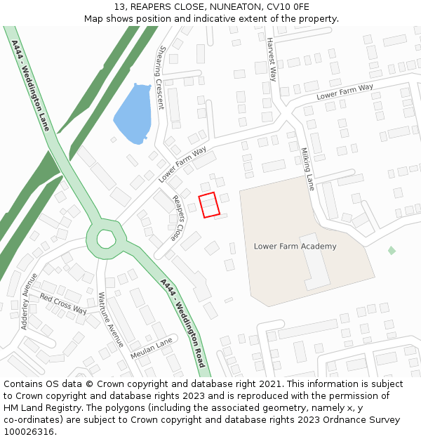 13, REAPERS CLOSE, NUNEATON, CV10 0FE: Location map and indicative extent of plot