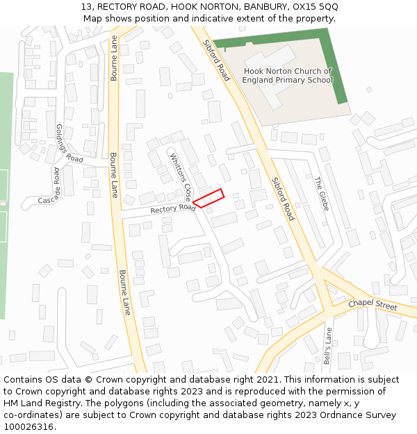 13, RECTORY ROAD, HOOK NORTON, BANBURY, OX15 5QQ: Location map and indicative extent of plot