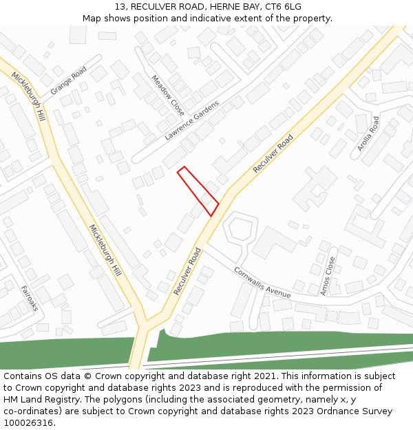 13, RECULVER ROAD, HERNE BAY, CT6 6LG: Location map and indicative extent of plot