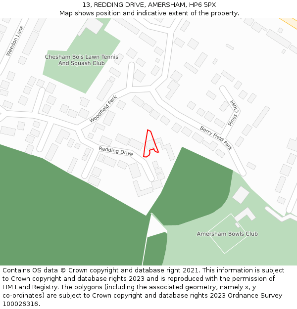 13, REDDING DRIVE, AMERSHAM, HP6 5PX: Location map and indicative extent of plot