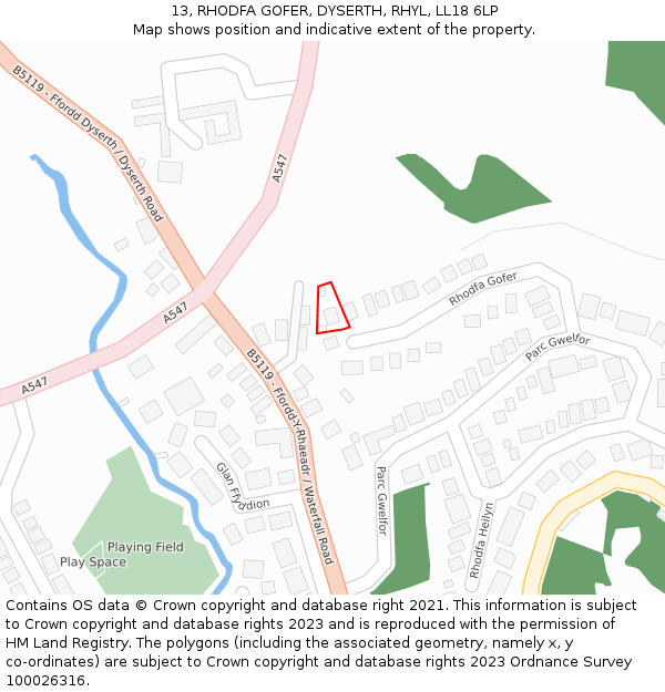 13, RHODFA GOFER, DYSERTH, RHYL, LL18 6LP: Location map and indicative extent of plot