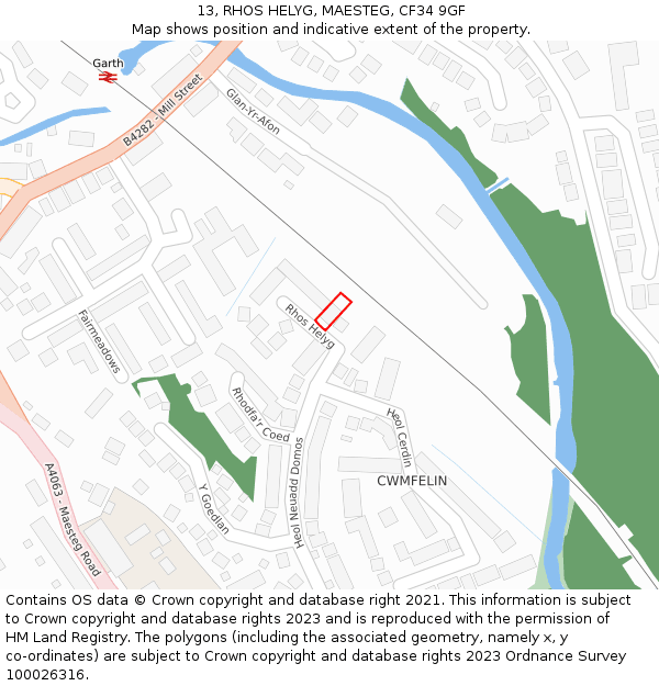 13, RHOS HELYG, MAESTEG, CF34 9GF: Location map and indicative extent of plot