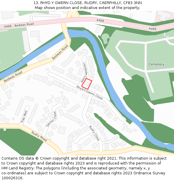 13, RHYD Y GWERN CLOSE, RUDRY, CAERPHILLY, CF83 3NN: Location map and indicative extent of plot