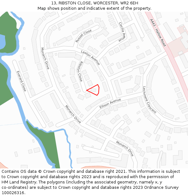 13, RIBSTON CLOSE, WORCESTER, WR2 6EH: Location map and indicative extent of plot
