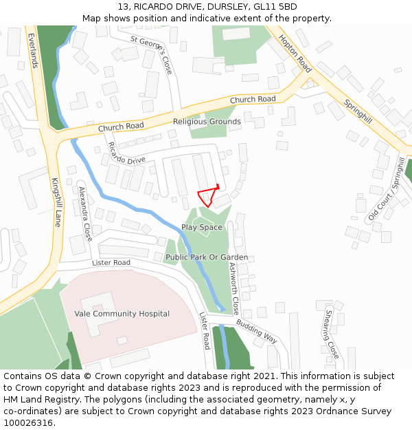 13, RICARDO DRIVE, DURSLEY, GL11 5BD: Location map and indicative extent of plot