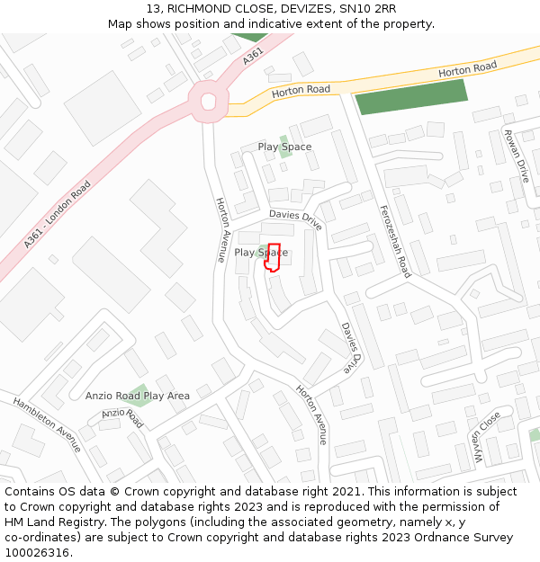 13, RICHMOND CLOSE, DEVIZES, SN10 2RR: Location map and indicative extent of plot