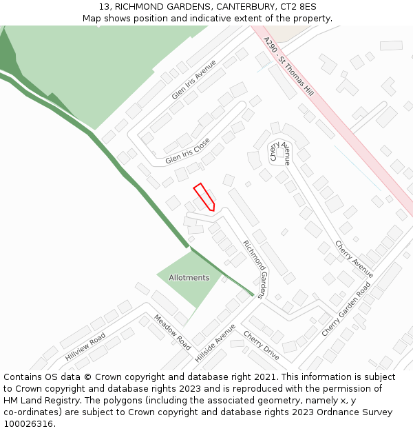 13, RICHMOND GARDENS, CANTERBURY, CT2 8ES: Location map and indicative extent of plot