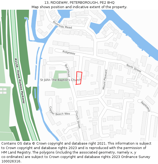 13, RIDGEWAY, PETERBOROUGH, PE2 8HQ: Location map and indicative extent of plot