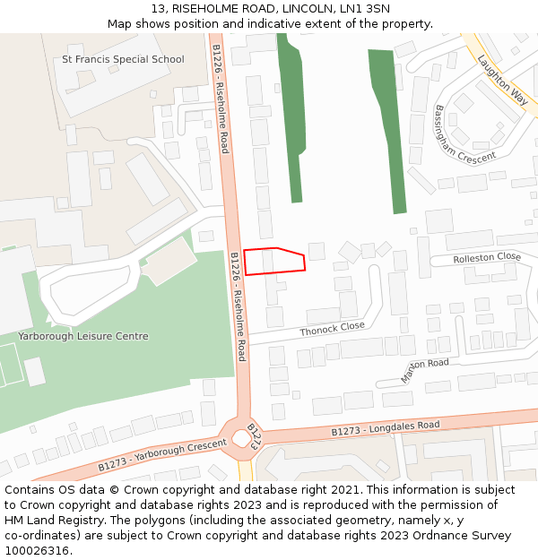 13, RISEHOLME ROAD, LINCOLN, LN1 3SN: Location map and indicative extent of plot