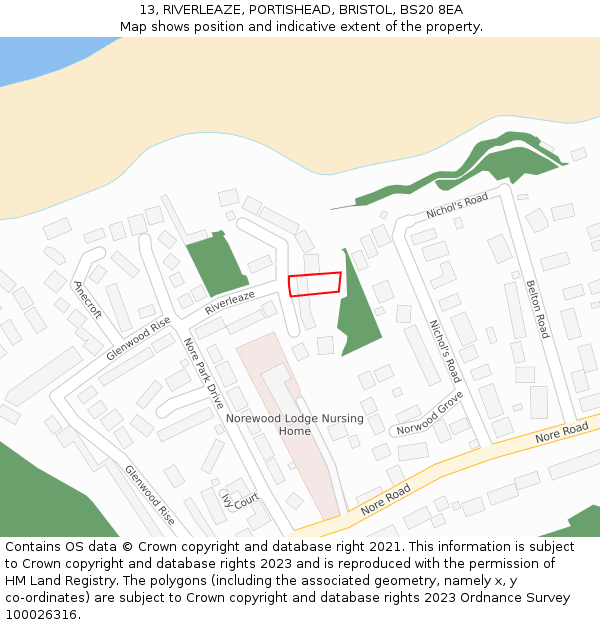 13, RIVERLEAZE, PORTISHEAD, BRISTOL, BS20 8EA: Location map and indicative extent of plot