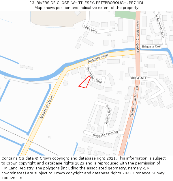 13, RIVERSIDE CLOSE, WHITTLESEY, PETERBOROUGH, PE7 1DL: Location map and indicative extent of plot