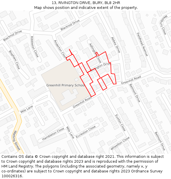 13, RIVINGTON DRIVE, BURY, BL8 2HR: Location map and indicative extent of plot