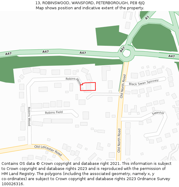 13, ROBINSWOOD, WANSFORD, PETERBOROUGH, PE8 6JQ: Location map and indicative extent of plot