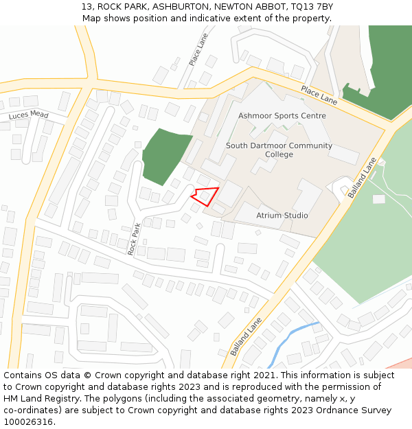 13, ROCK PARK, ASHBURTON, NEWTON ABBOT, TQ13 7BY: Location map and indicative extent of plot