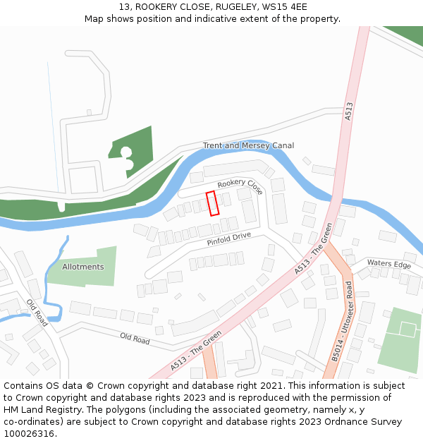 13, ROOKERY CLOSE, RUGELEY, WS15 4EE: Location map and indicative extent of plot