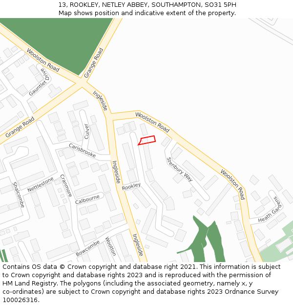 13, ROOKLEY, NETLEY ABBEY, SOUTHAMPTON, SO31 5PH: Location map and indicative extent of plot